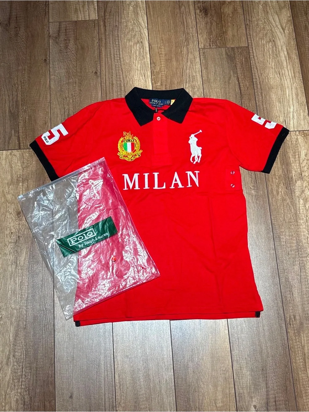 Polo Ralph Lauren Custom Slim Fit Red Milan Italy Polo Shirt Quarter Button Up
